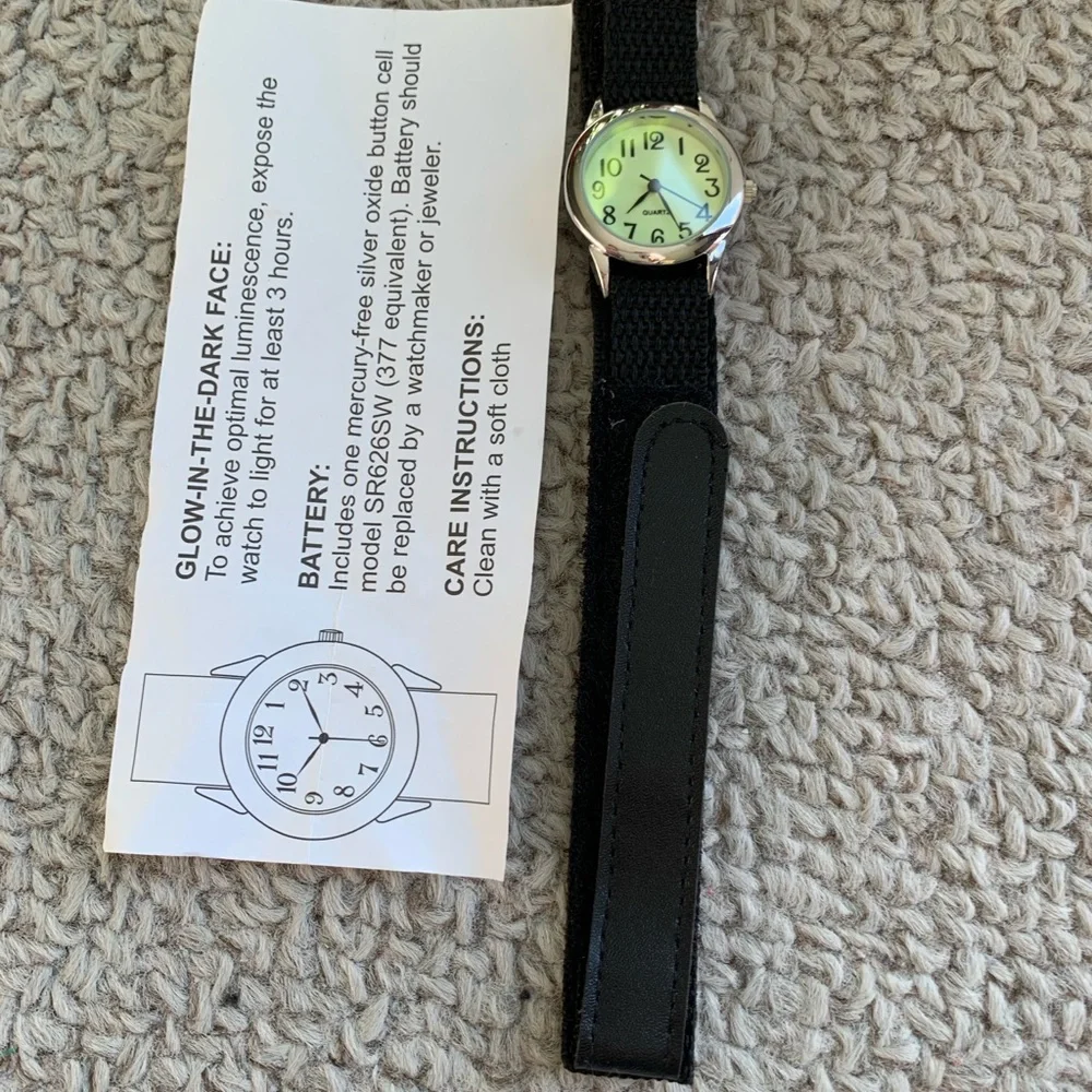 Black Strap Watch with Glow-in-the-Dark Face